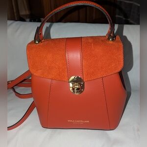 Viola Castellani Papaya Orange Suede-Top Leather Backpack